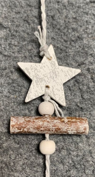 Eulen-Girlande Holz mit Sternen,  hellgrau/weiss